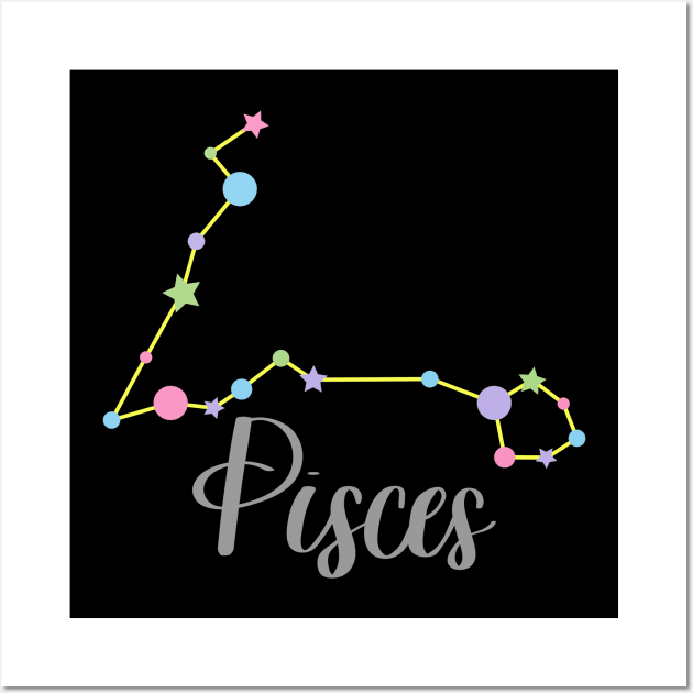 Pisces Zodiac Constellation in Pastels - Black Wall Art by Kelly Gigi